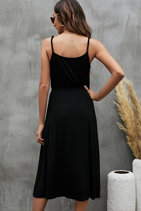 Drawstring Waist And Black Casual Dress