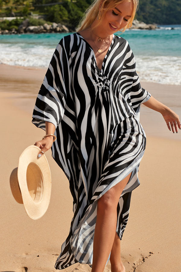 Zebra Pattern V Neck Swimwear Cover Up