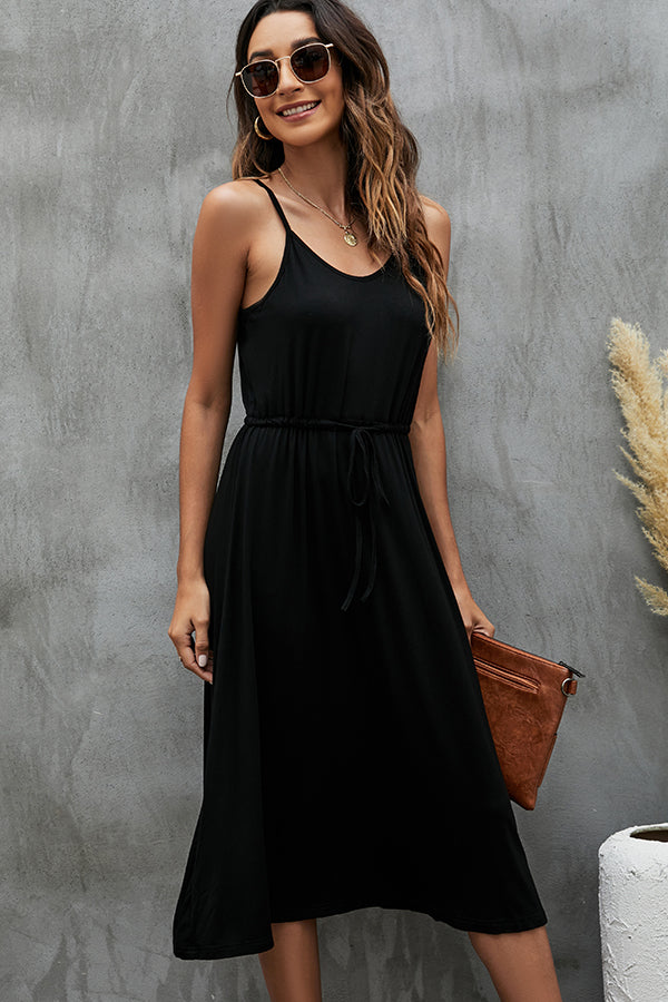 Drawstring Waist And Black Casual Dress