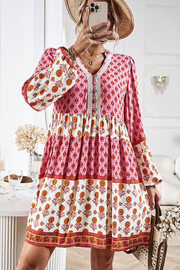 Bohemian Floral Long Sleeve Casual Dress