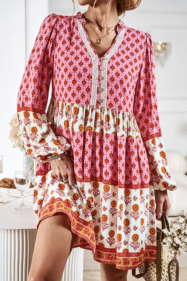 Bohemian Floral Long Sleeve Casual Dress