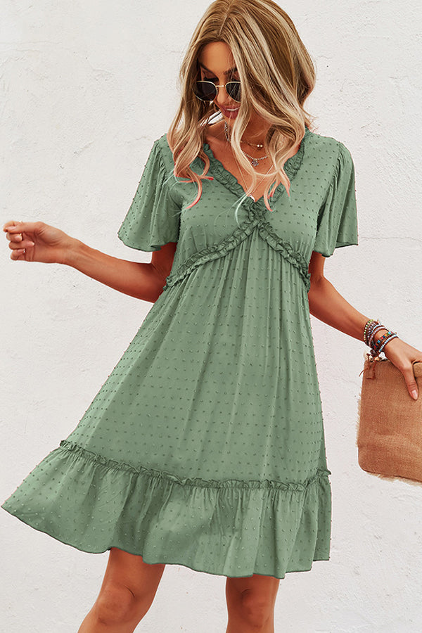 Fashion V Neck High Waist Casual Dress