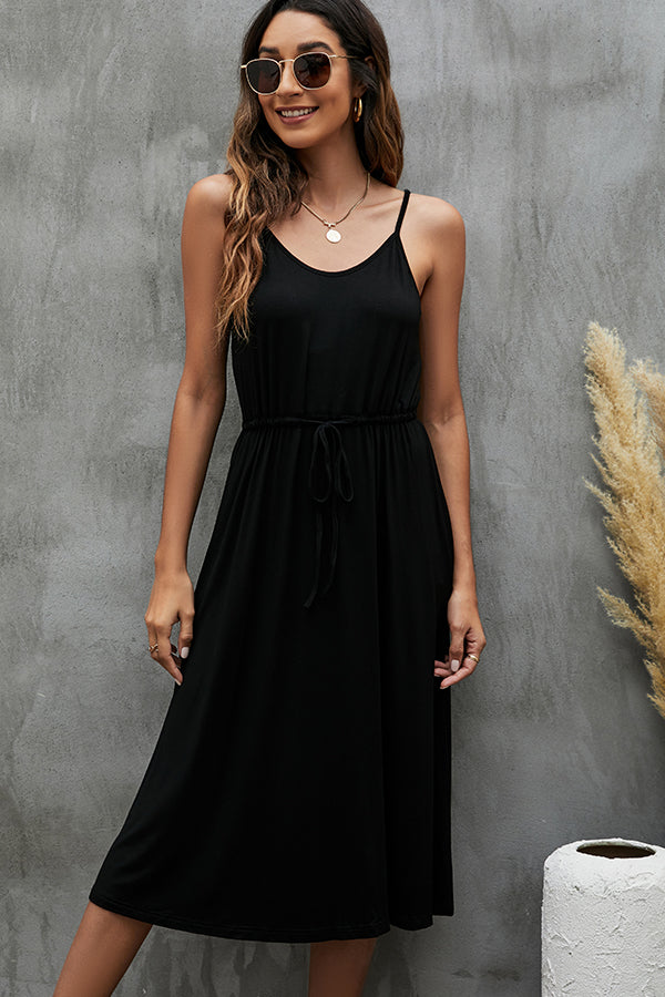 Drawstring Waist And Black Casual Dress