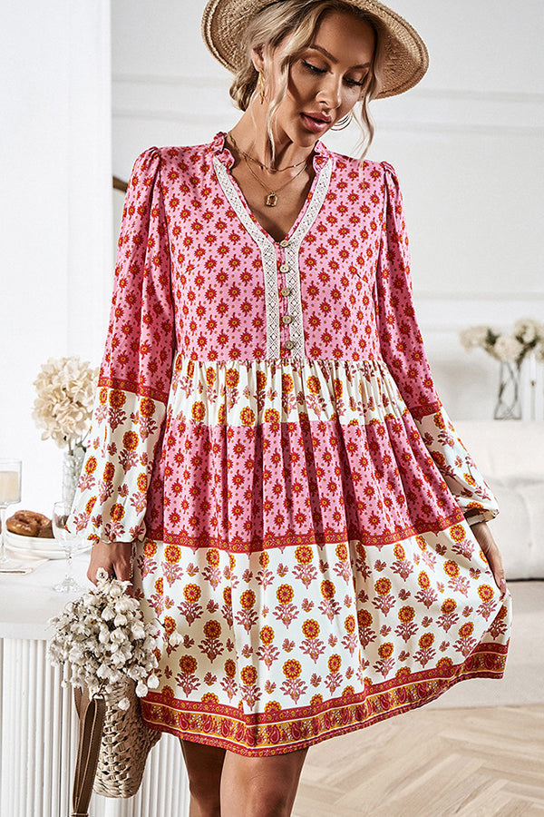 Bohemian Floral Long Sleeve Casual Dress
