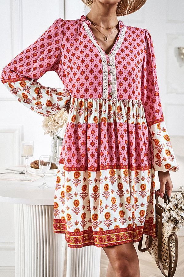 Bohemian Floral Long Sleeve Casual Dress