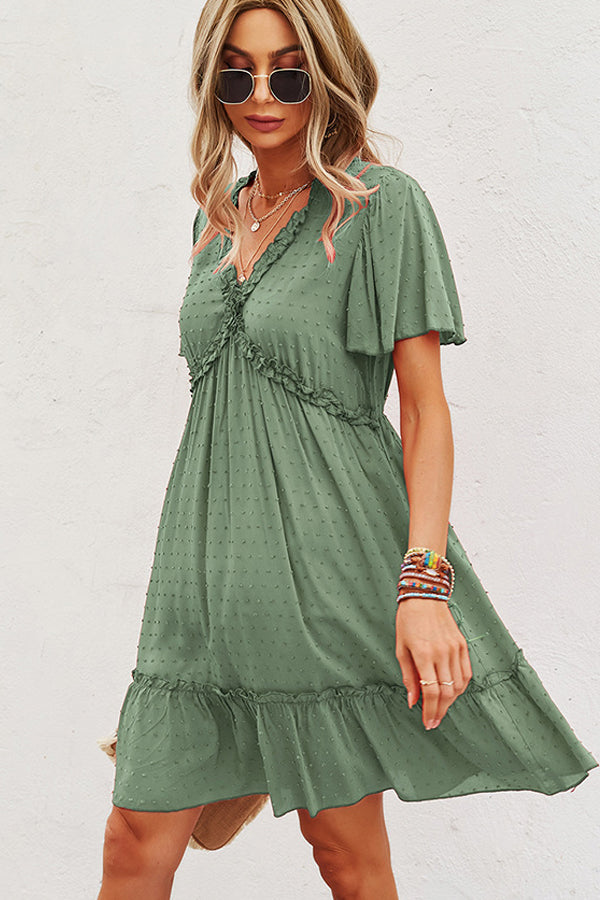 Fashion V Neck High Waist Casual Dress