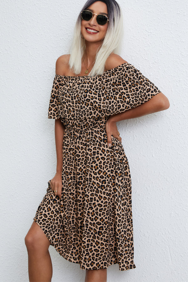 Off The Shoulder Leopard Print Casual Dress