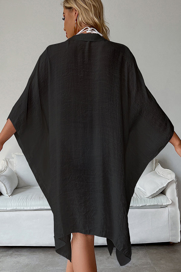 Solid Color Open Front Swimwear Cover Up