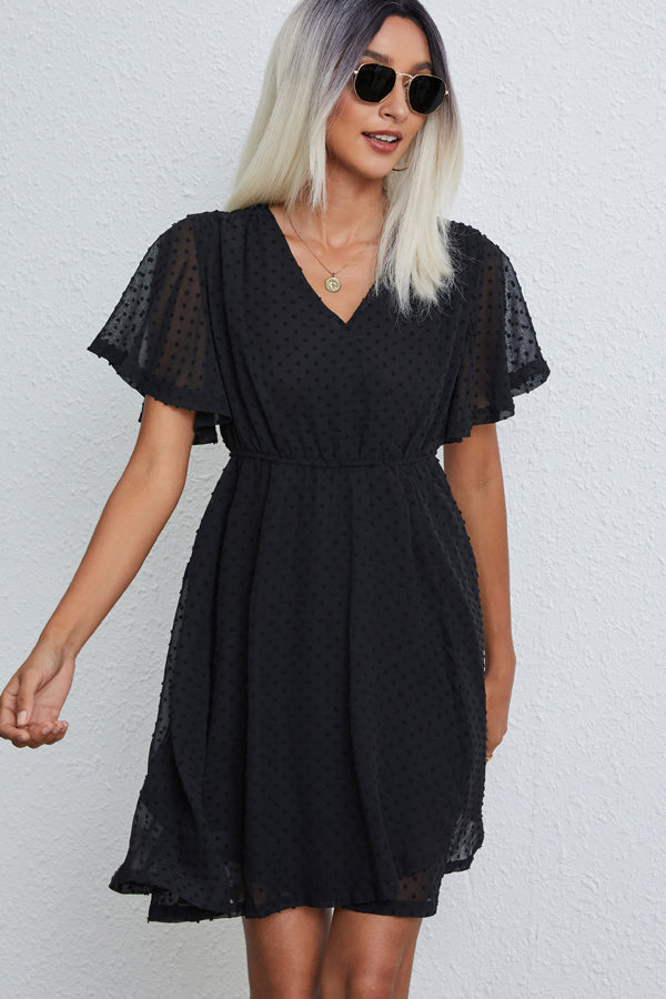 Solid Color V Neck Casual Mini Dress