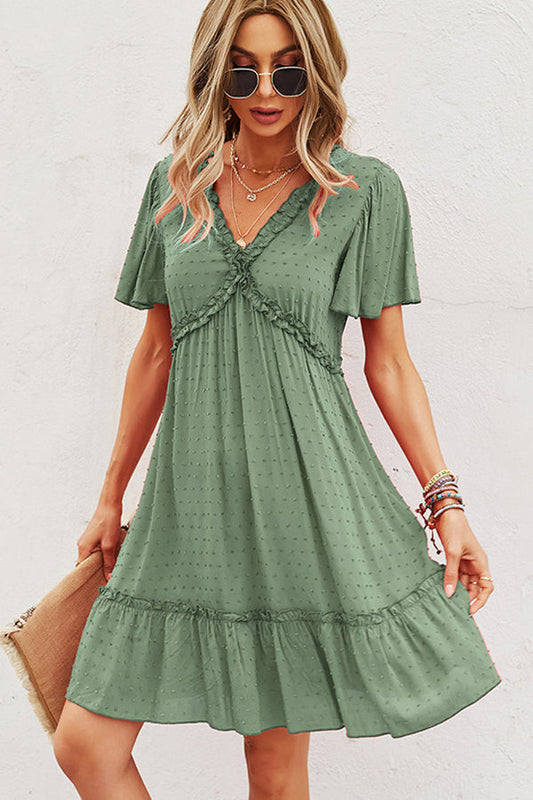 Fashion V Neck High Waist Casual Dress