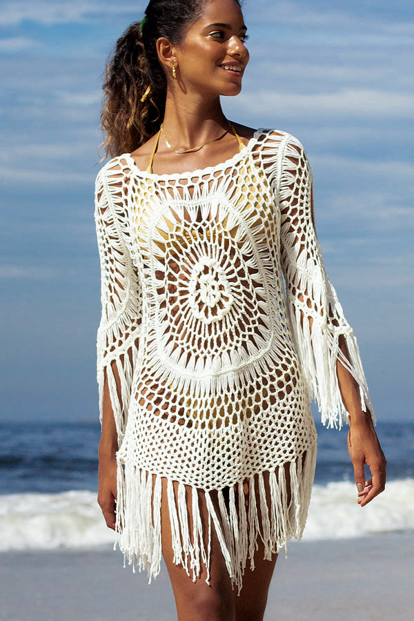 Hollow Tassel Solid Color Swimsuits Cover Up
