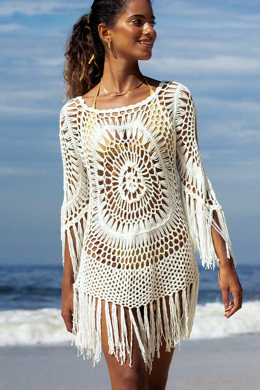 Hollow Tassel Solid Color Swimsuits Cover Up