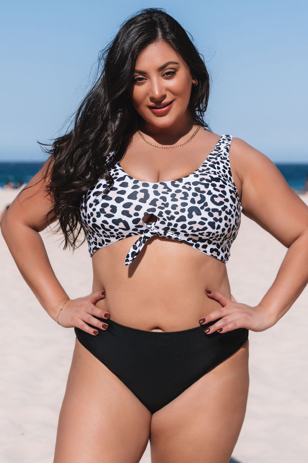 Leopard Print Tie Front Plus Size Bikini Set