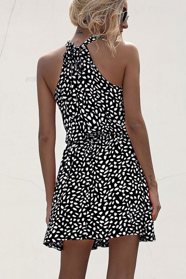 Halter Neck Polka Dot Print Casual Dress