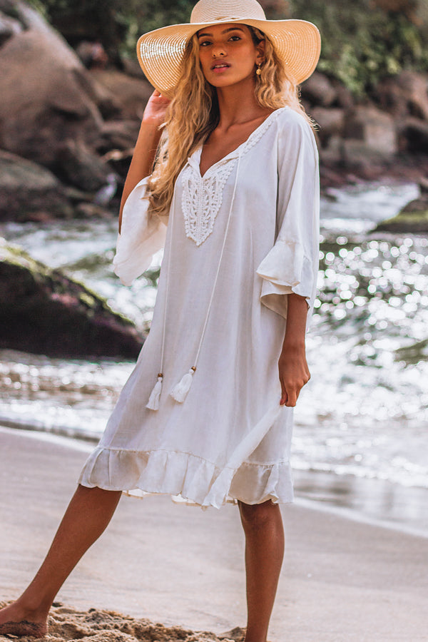 Ruffle Sleeve Solid Color Swimwear Cover Up