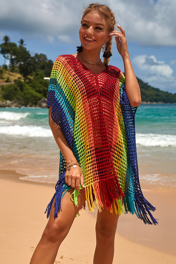 Rainbow Colorful Knitting Swimwear Cover Up