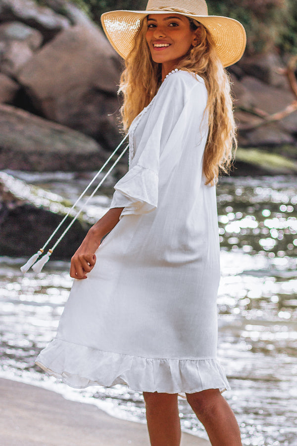 Ruffle Sleeve Solid Color Swimwear Cover Up