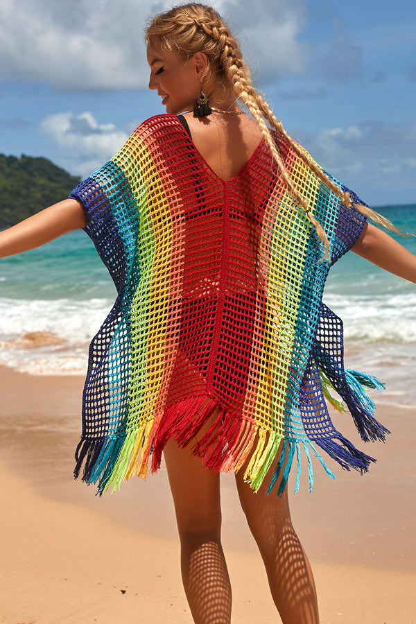 Rainbow Colorful Knitting Swimwear Cover Up