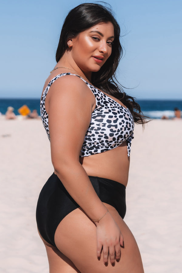 Leopard Print Tie Front Plus Size Bikini Set