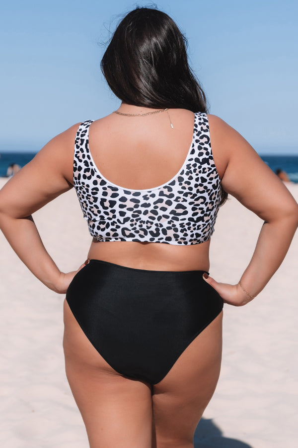 Leopard Print Tie Front Plus Size Bikini Set