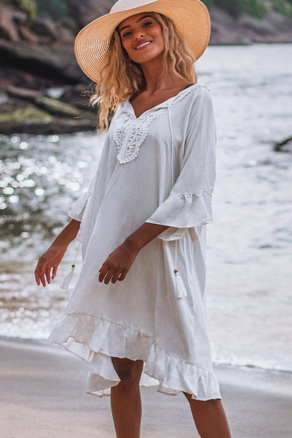Ruffle Sleeve Solid Color Swimwear Cover Up