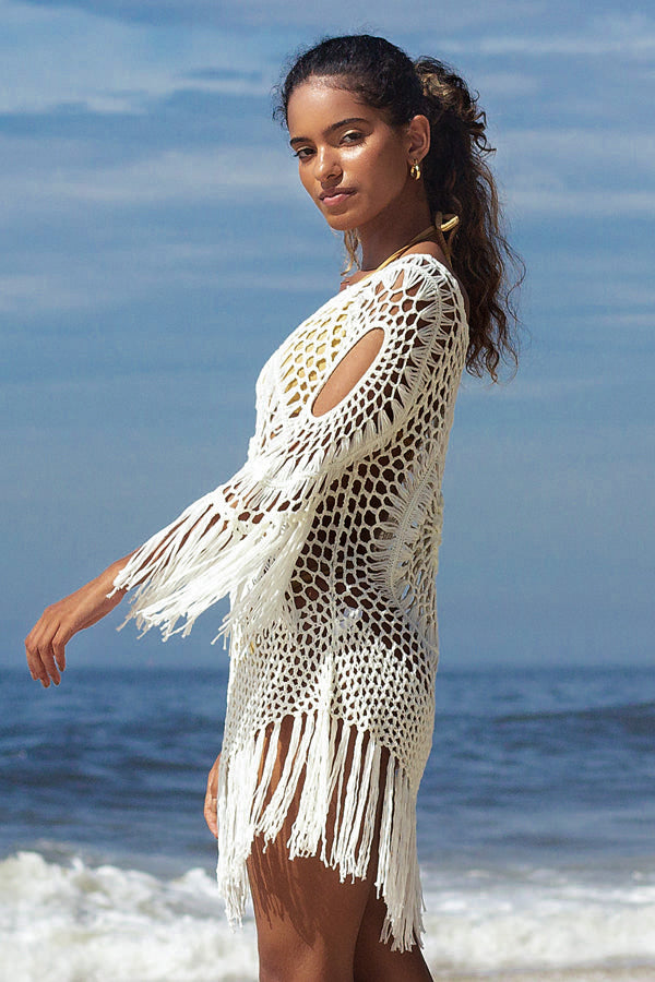 Hollow Tassel Solid Color Swimsuits Cover Up