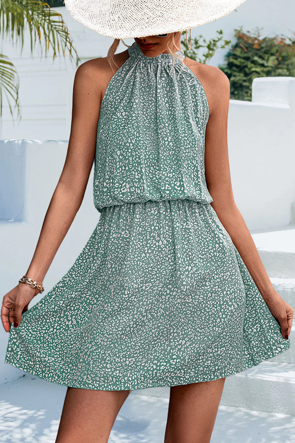 Fashion Polka Dot Print Halter Neck Casual Dress
