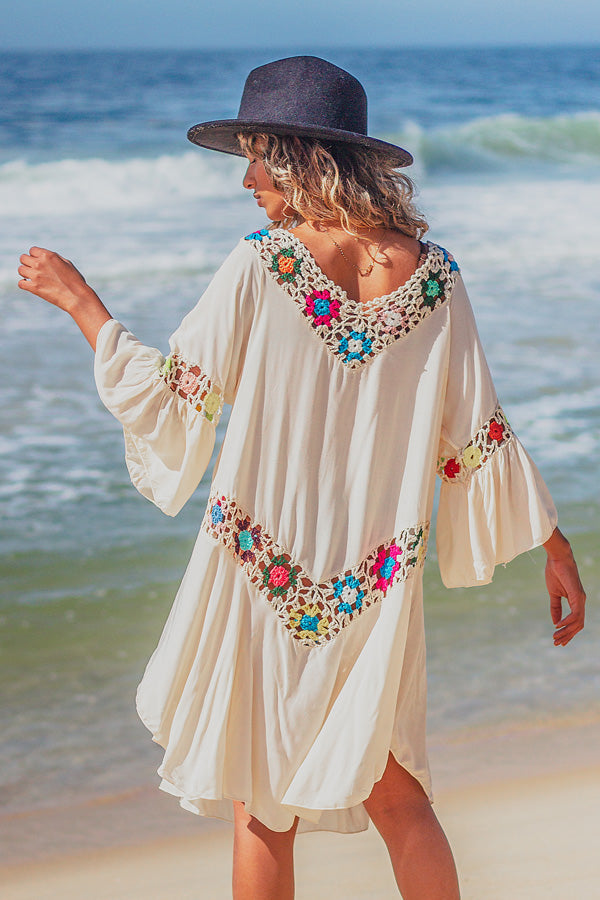 Hollow Patchwork V Neck Swimwear Cover Up