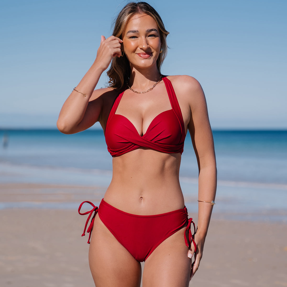 Twist And Halter Neck Drawstring Bikini Set