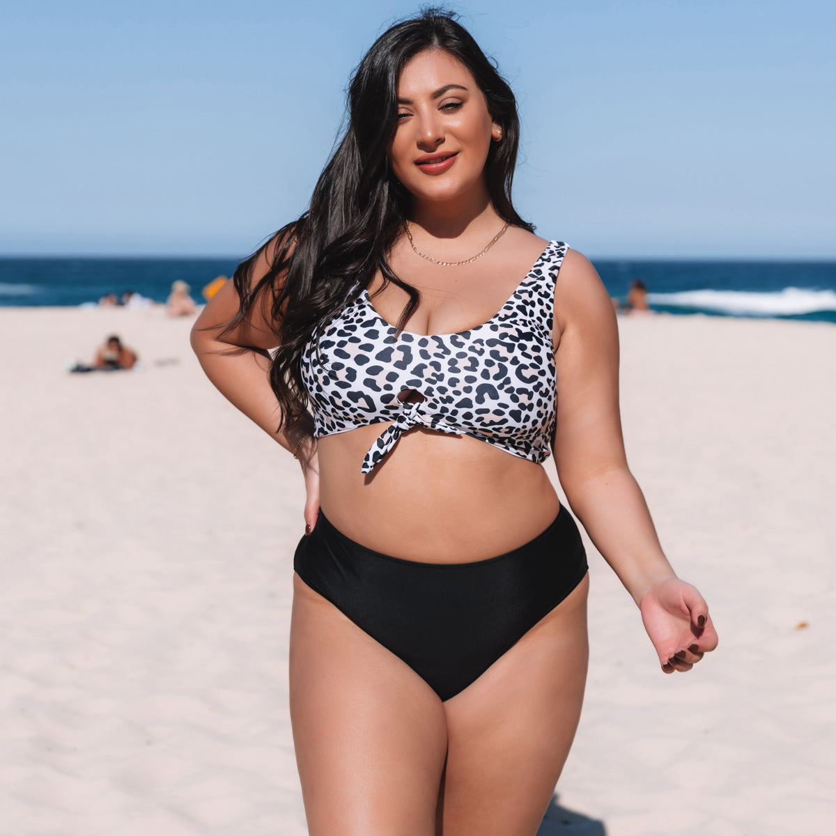 Leopard Print Tie Front Plus Size Bikini Set