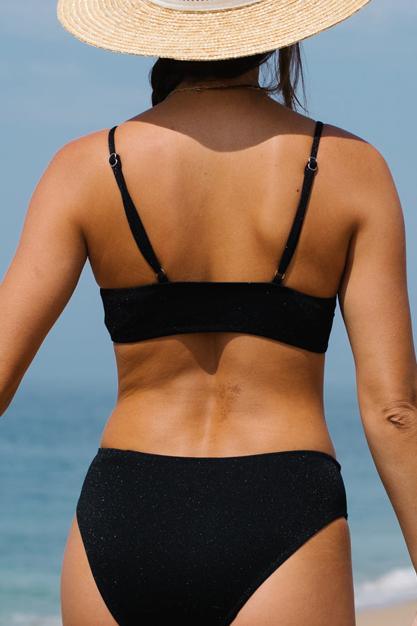Bling Bling Ribbed Solid Black Bikini Set
