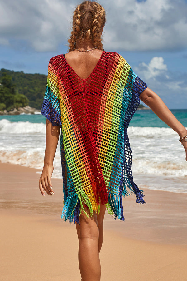 Rainbow Colorful Knitting Swimwear Cover Up