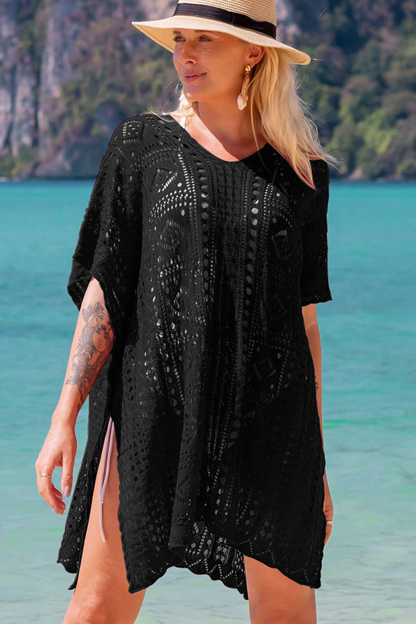 Black Knitting Hollow Swimwear Cover Up