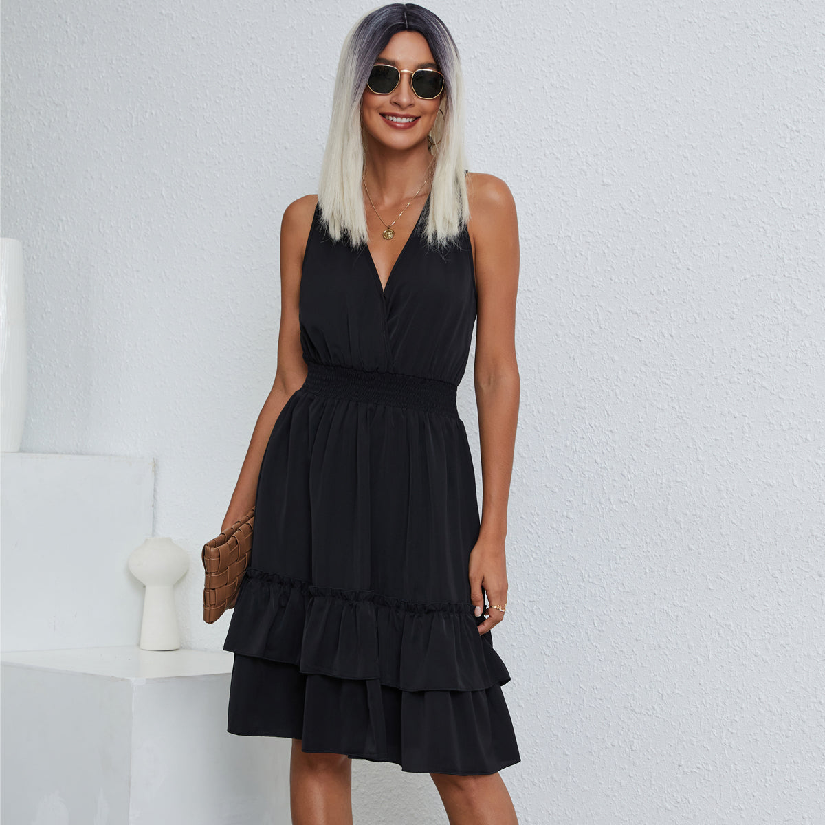 Smocked Waist Sleeveless Casual Mini Dress