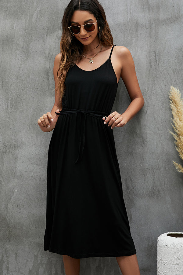 Drawstring Waist And Black Casual Dress