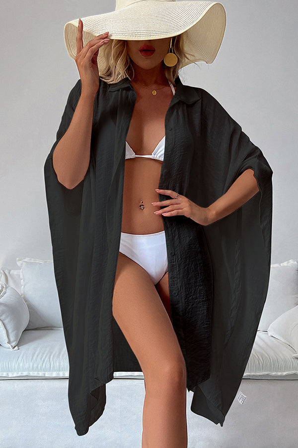 Solid Color Open Front Swimwear Cover Up