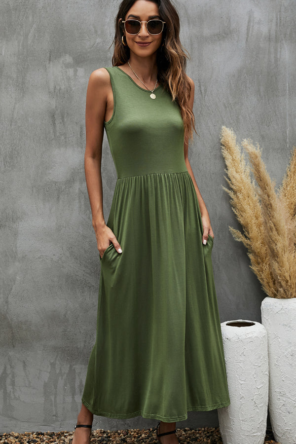 Fashion Solid Color Sleeveless Casual Dress
