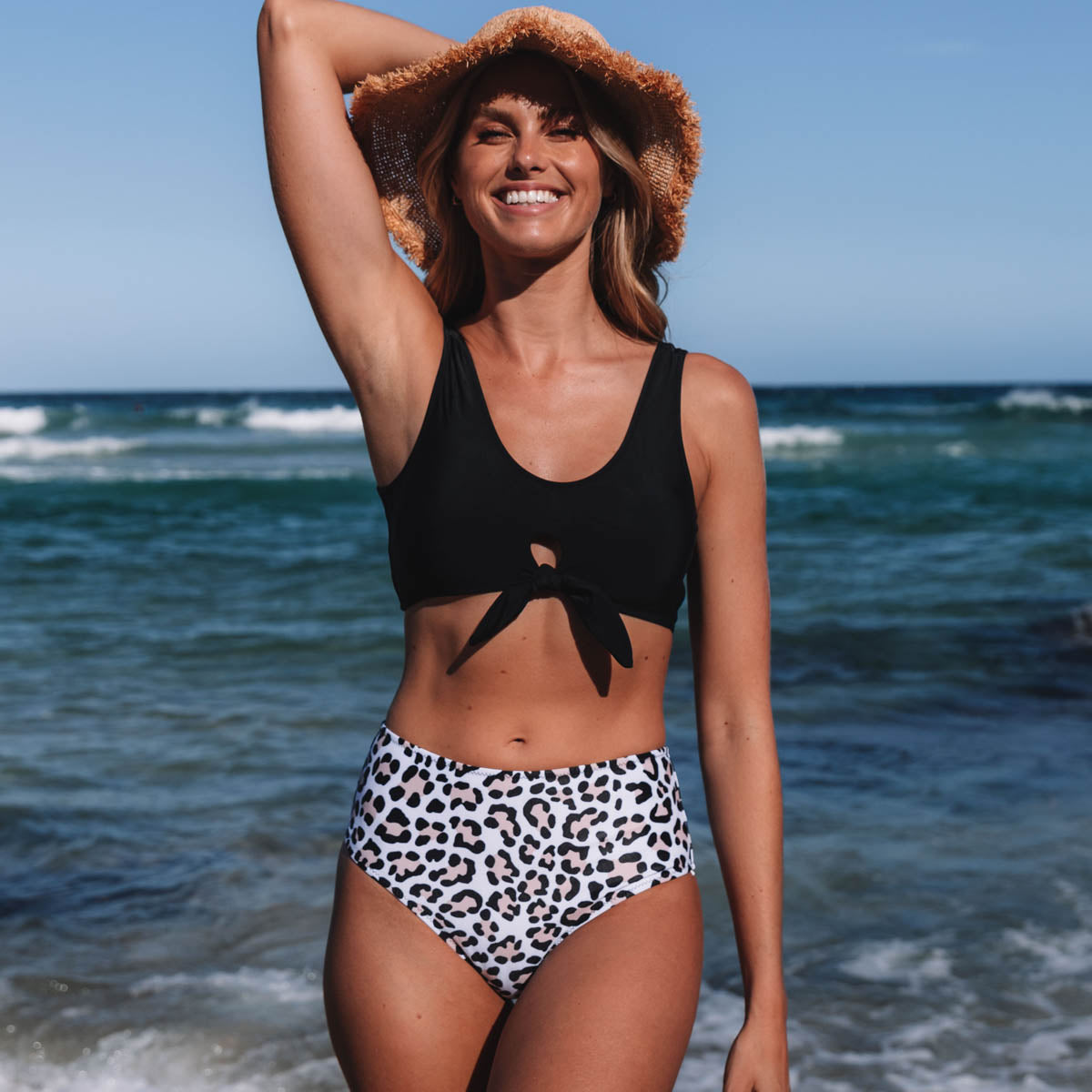 Knot Front Leopard Print Bikini Set