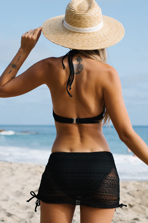 3pcs Lace Panel Knot Front Bikini Set