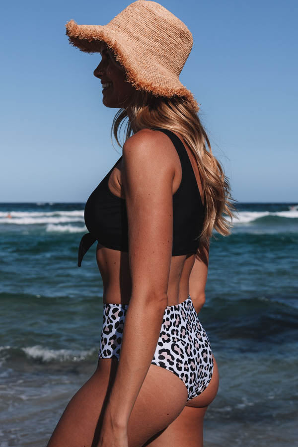 Knot Front Leopard Print Bikini Set