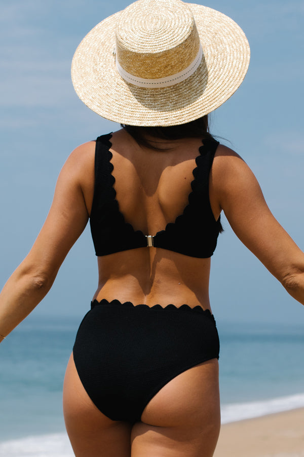 Scolloped Hem Button Front Bikini Set
