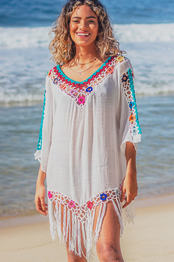 Hollow Tassel V Neck Swimwear Cover Up