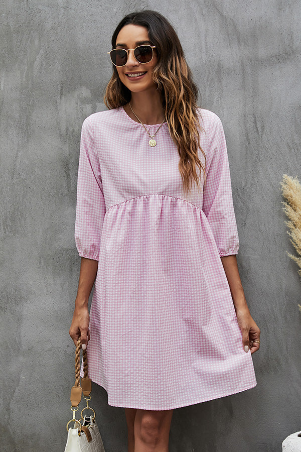 Plaid Print Round Neck Casual Dress