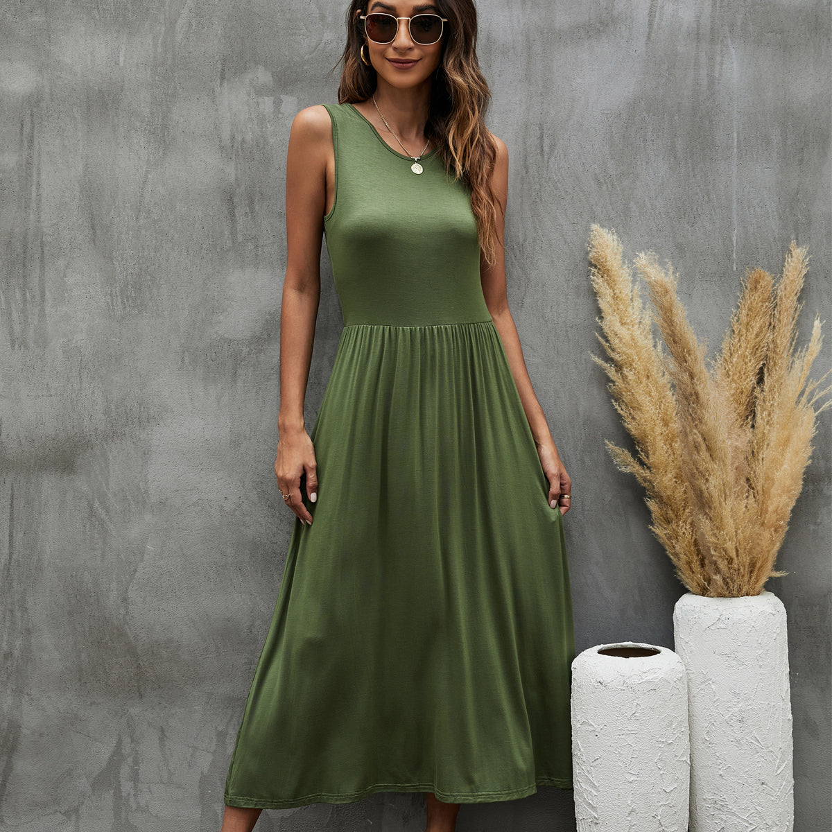 Fashion Solid Color Sleeveless Casual Dress