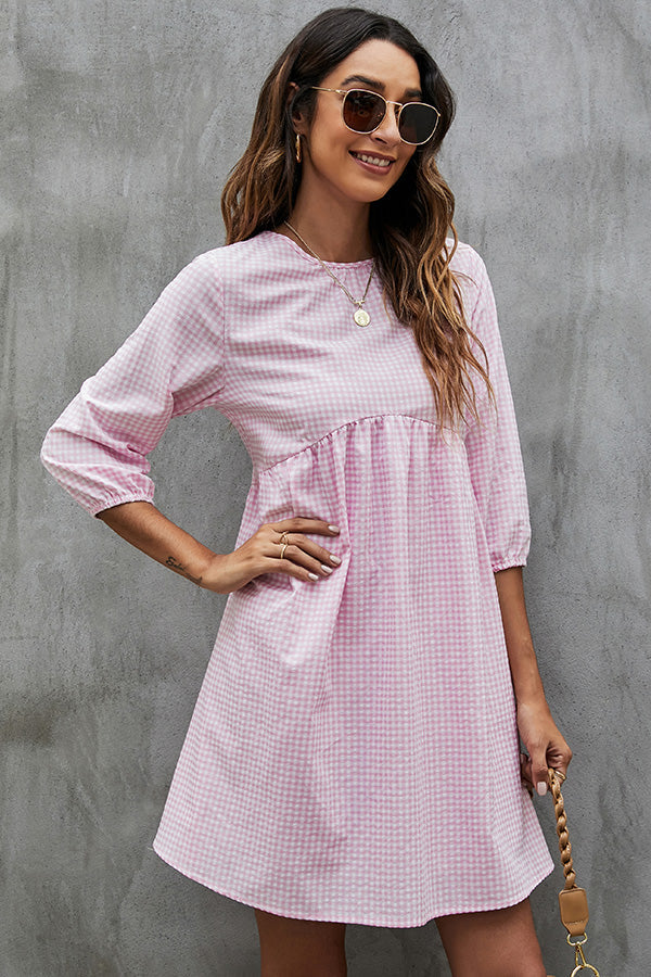 Plaid Print Round Neck Casual Dress