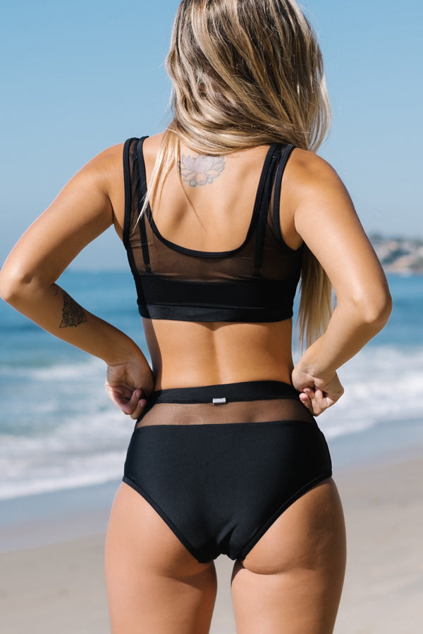 Double Up Mesh Patchwork Solid Bikini Set