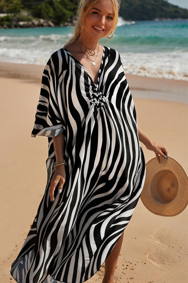 Zebra Pattern V Neck Swimwear Cover Up