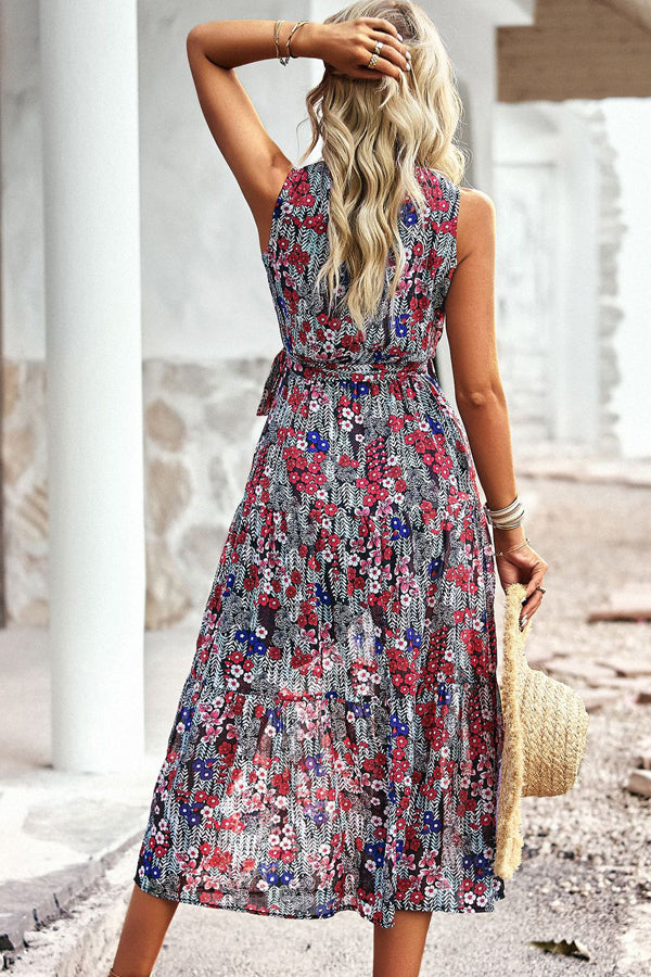 Dot Print Sleeveless V Neck Casual Dress