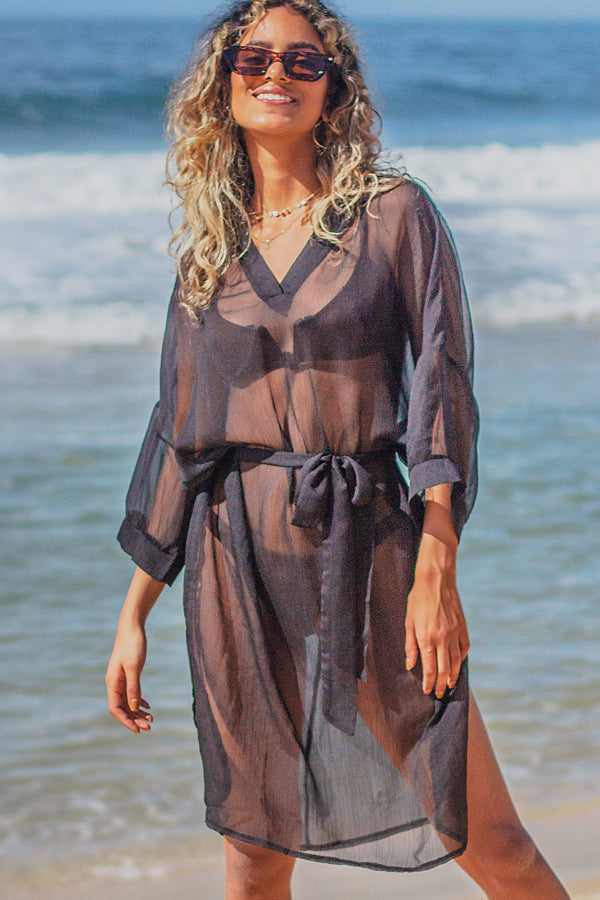 V Neck Solid Color Swimwear Cover Up