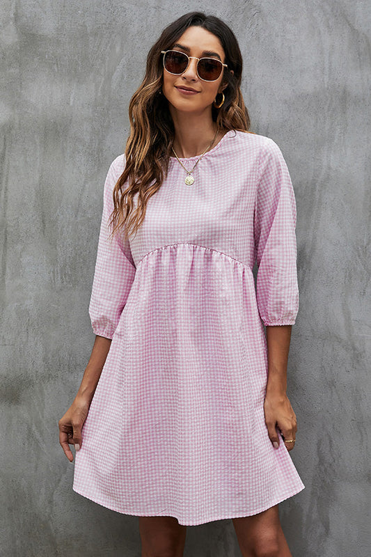Plaid Print Round Neck Casual Dress